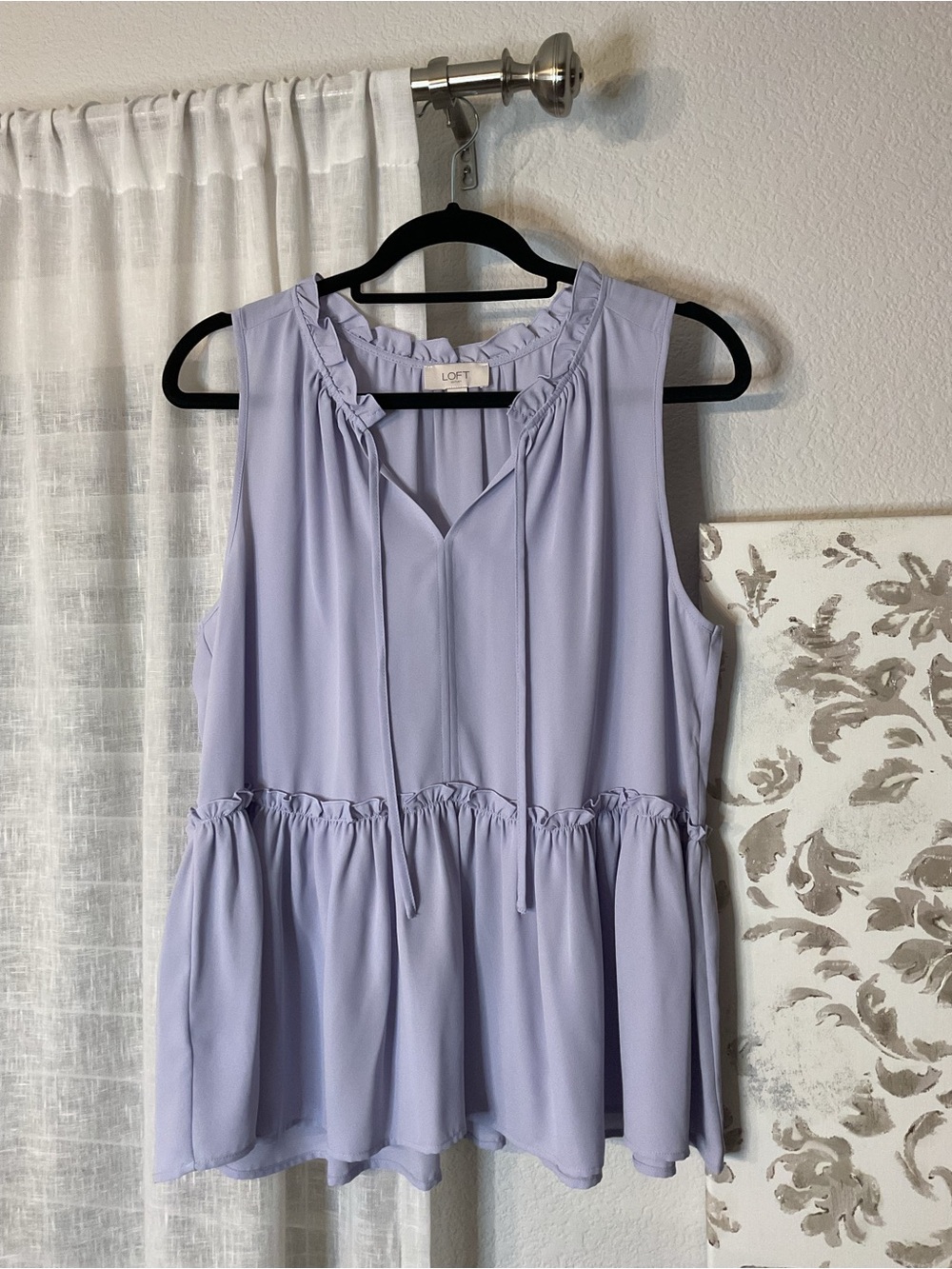 LOFT Light Lavender Sleeveless Peplum Tie-Front Top